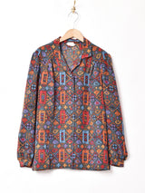 総柄 長袖 オープンカラーシャツ