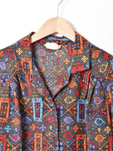 総柄 長袖 オープンカラーシャツ