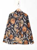 アメリカ製 総柄 ボウタイ 長袖ブラウス