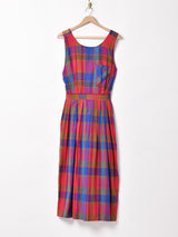 チェック バックボタン リーブレス ワンピース