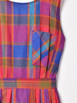 チェック バックボタン リーブレス ワンピース