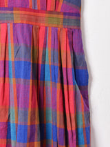 チェック バックボタン リーブレス ワンピース