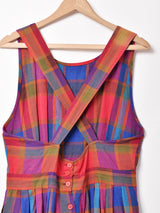 チェック バックボタン リーブレス ワンピース