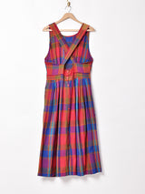 チェック バックボタン リーブレス ワンピース