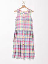 チェック フロントオープン スリーブレスワンピース