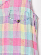 チェック フロントオープン スリーブレスワンピース