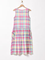 チェック フロントオープン スリーブレスワンピース