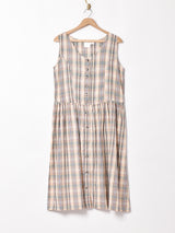 チェック フロントオープン スリーブレスワンピース