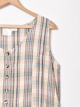 チェック フロントオープン スリーブレスワンピース