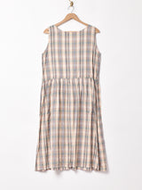チェック フロントオープン スリーブレスワンピース