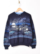 アメリカ製 ヘンリーネック アニマルプリントスウェットシャツ