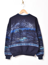 アメリカ製 ヘンリーネック アニマルプリントスウェットシャツ