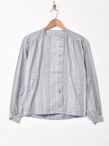 ノーカラー 総柄 デザインシャツ