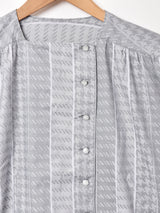 ノーカラー 総柄 デザインシャツ