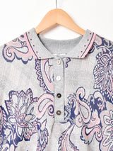 総柄 襟付きスウェットシャツ