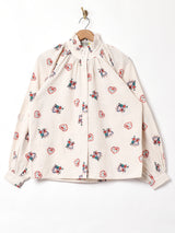 Emerald Motel チロリアン柄  フリルカラー コットンリネン 長袖ブラウス