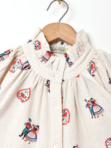 Emerald Motel チロリアン柄  フリルカラー コットンリネン 長袖ブラウス