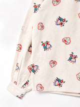 Emerald Motel チロリアン柄  フリルカラー コットンリネン 長袖ブラウス