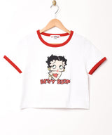 【2色展開】Meridian 「Betty Boop」クロップド リンガーTシャツ
