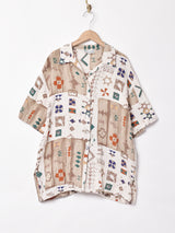 総柄 オープンカラー 半袖シャツ