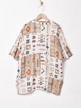 総柄 オープンカラー 半袖シャツ