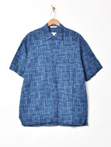 総柄 リネン混 半袖シャツ