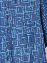 総柄 リネン混 半袖シャツ