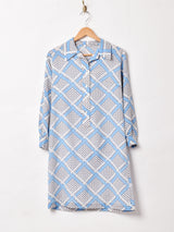 オープンカラー 総柄 長袖 ワンピース