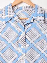 オープンカラー 総柄 長袖 ワンピース