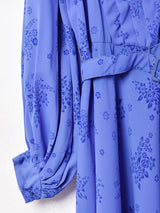 ベルト付き 花柄 長袖ワンピース