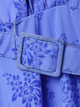 ベルト付き 花柄 長袖ワンピース