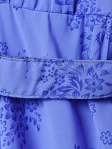 ベルト付き 花柄 長袖ワンピース