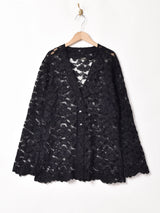 ノーカラー 長袖 レーストップス