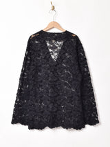 ノーカラー 長袖 レーストップス