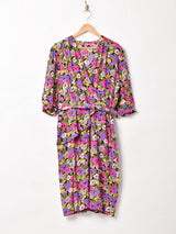 ベルト付き カシュクール 花柄ワンピース