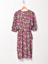 ベルト付き カシュクール 花柄ワンピース