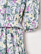 アメリカ製  ベルト付き 花柄 長袖 ワンピース