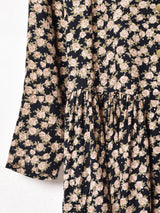 花柄 フロントオープン 長袖ワンピース