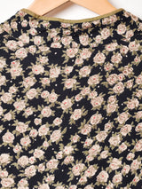 花柄 フロントオープン 長袖ワンピース