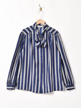 ストライプ ボウタイ 長袖ブラウス