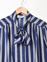 ストライプ ボウタイ 長袖ブラウス