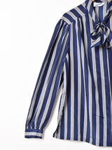 ストライプ ボウタイ 長袖ブラウス