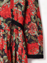 フロントオープン 花柄 長袖ワンピース