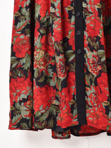 フロントオープン 花柄 長袖ワンピース