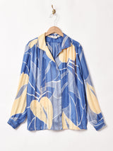 総柄 オープンカラー 長袖 シアーシャツ