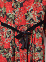 フロントオープン 花柄 長袖ワンピース