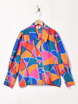 カナダ製 総柄 パフスリーブ 長袖ブラウス