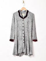 アメリカ製 ベロアカラー ペイズリー柄  長袖ワンピース