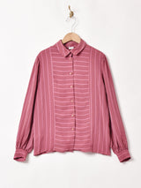 カナダ製 ストライプ パフスリーブ 長袖ブラウス