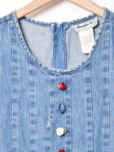 フラワーモチーフ デニム 長袖ワンピース